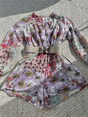 Zimmermann Floral Print Romper with Butterfly Belt
